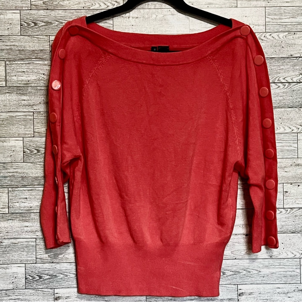 Bisou‎ Bisou Coral Sweater w/ Button Detailing Down Sleeves - Size XL